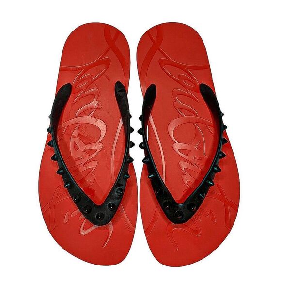 Christian Louboutin Studded Black Rubber Loubi Flip Flop Thong Sandal EU 37 US 7 - Picture 2 of 10